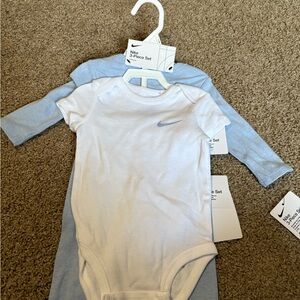 Nike White and Light Blue Baby Bodysuit Set